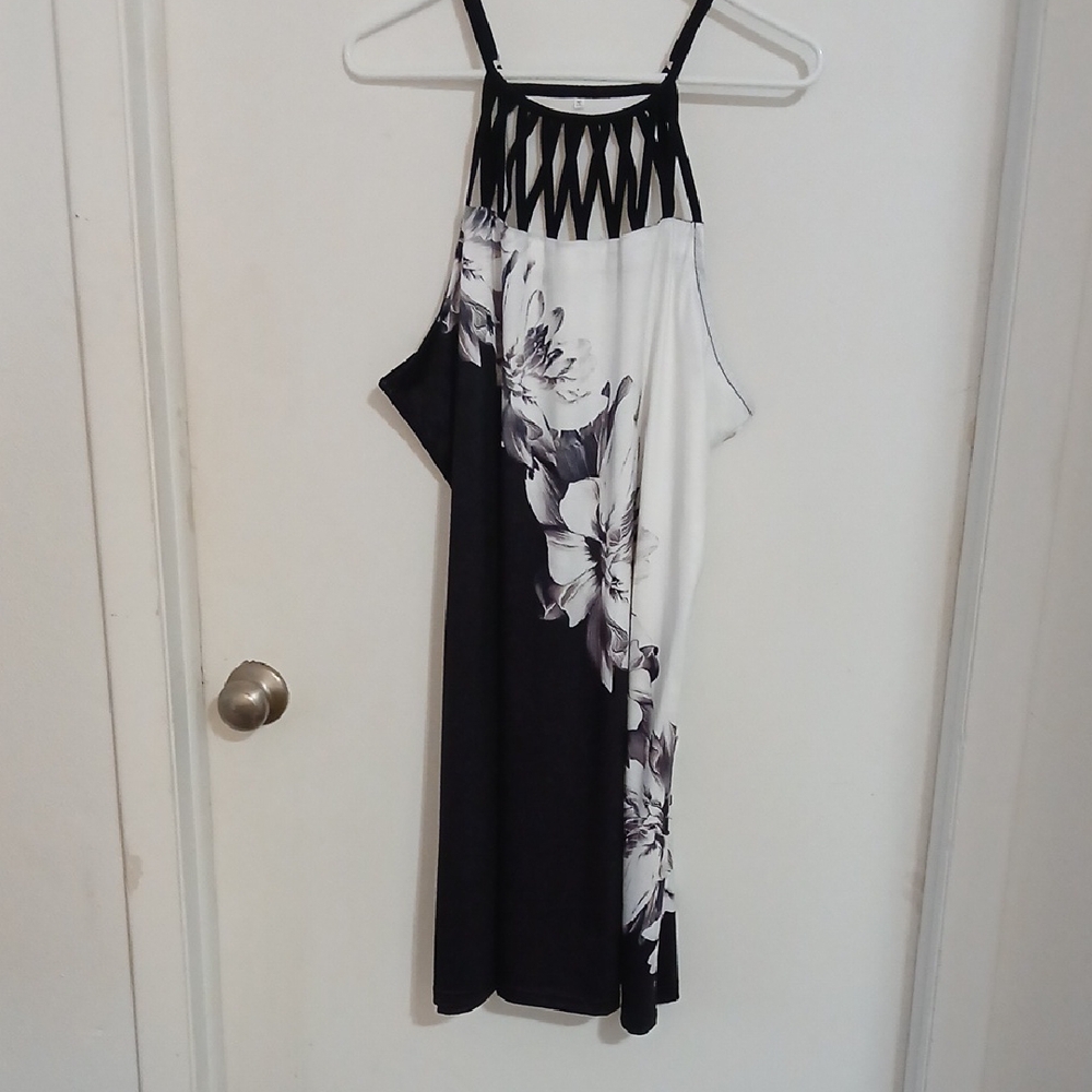 Black and White Floral Halter Dress